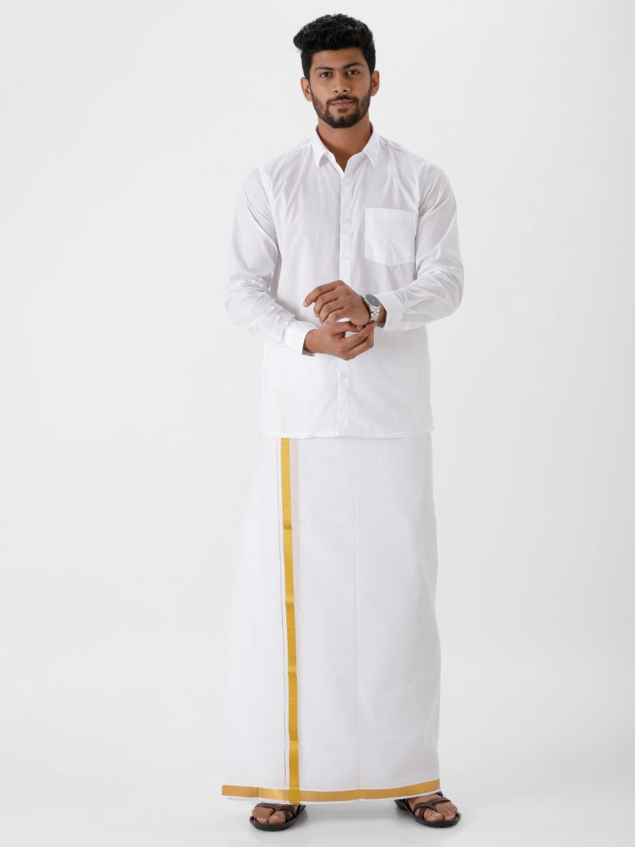 Mens Cotton White Full Sleeves Shirt with Jari 1