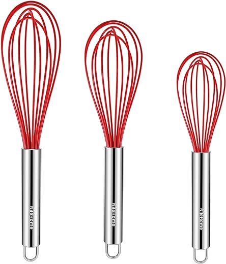 NileHome Whisk Commercial Stainless Steel wisk & Silicone Non-Stick Coated Small Whisk Set 8